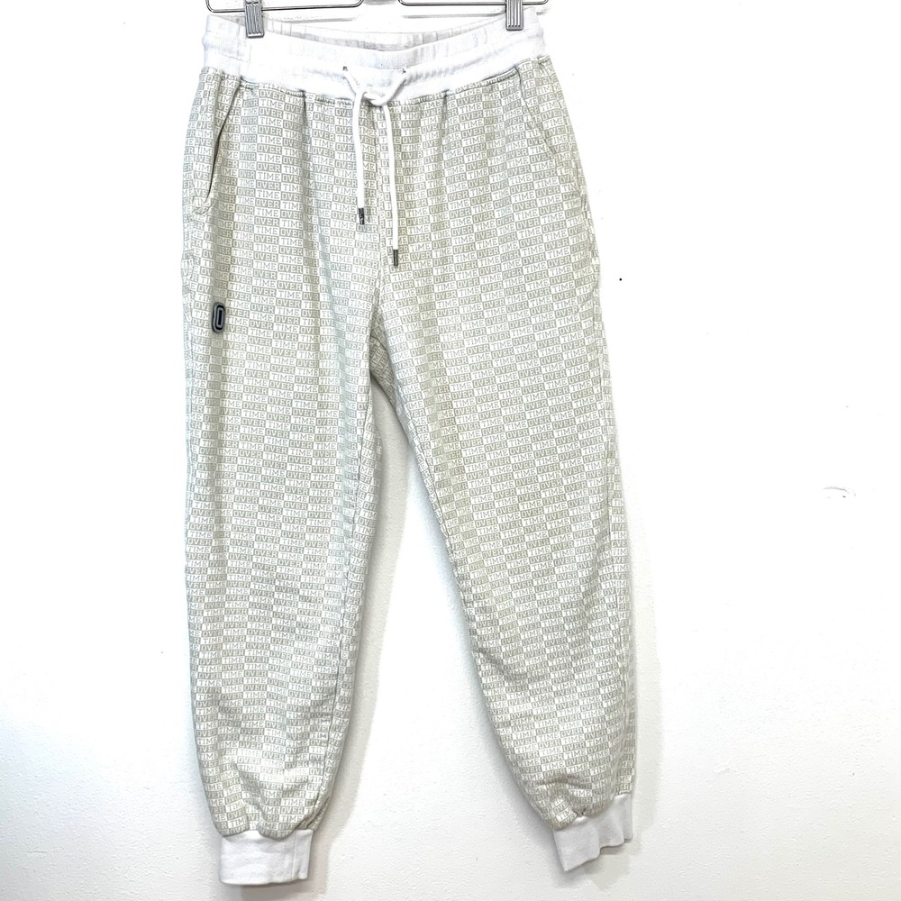 Overtime All Over Print Logo Joggers Large White Tan Monogram Sweatpants Lounge